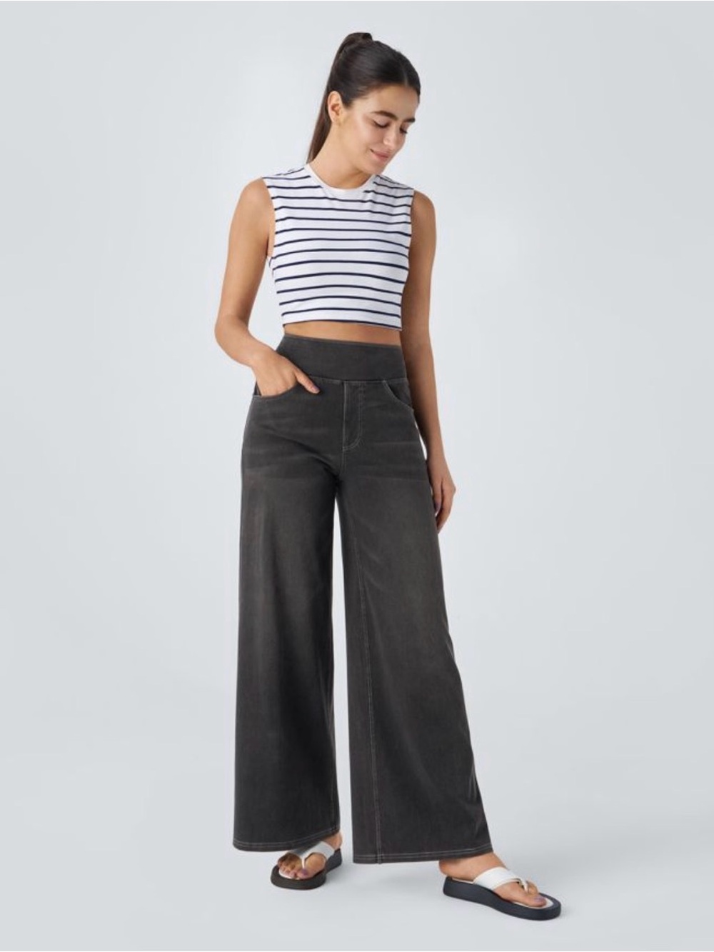 Halara Flex High Waisted Baggy Wide Leg Jeans Carbon Paint Denim S Tall